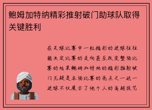 鲍姆加特纳精彩推射破门助球队取得关键胜利 鲍姆加特纳精彩推射破门助球队取得关键胜利